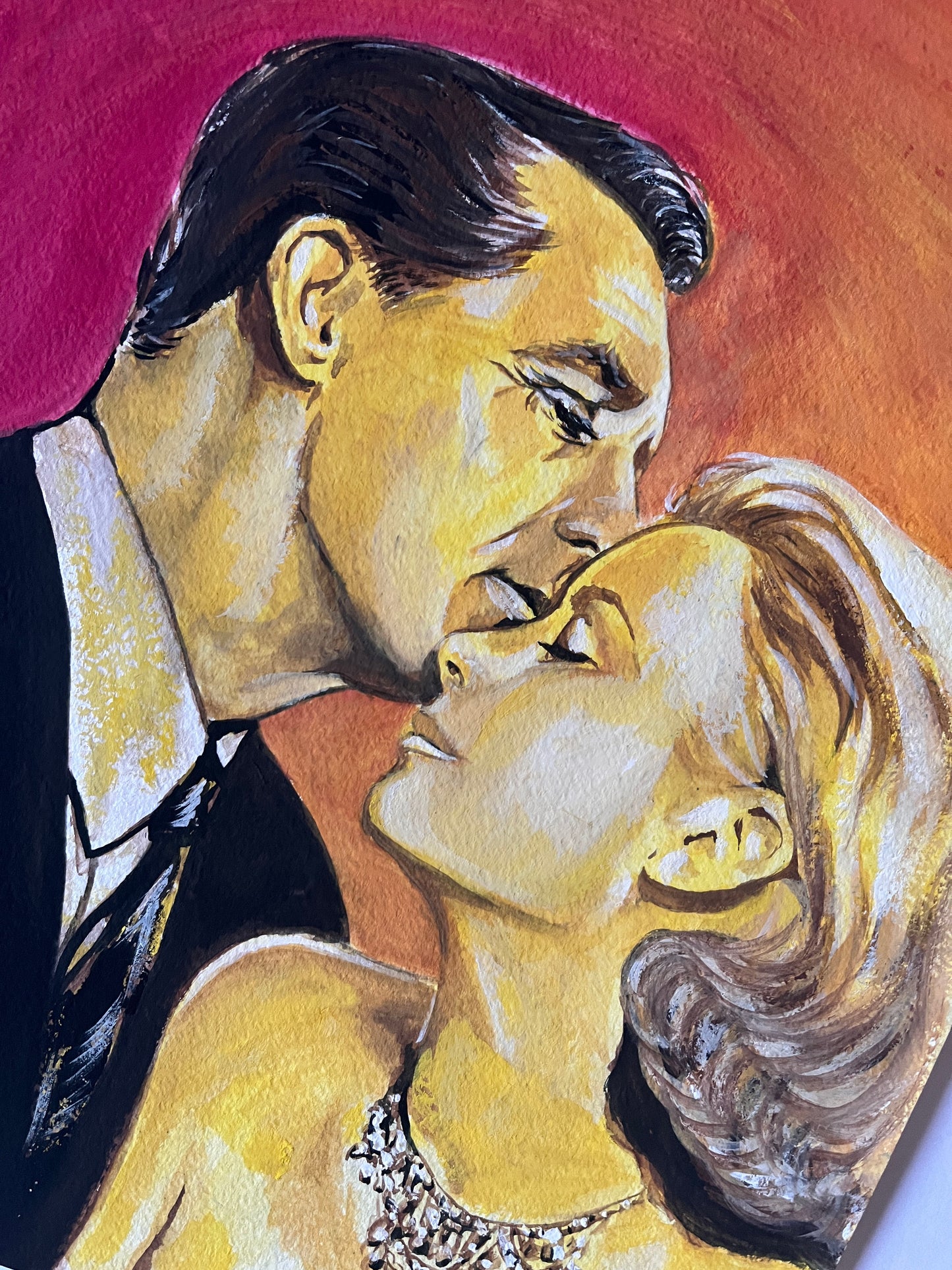 Cary Grant, Grace Kelly, To Catch a Thief, ORIGINAL Gouache Painting, Artwork by Svetlana Pelin