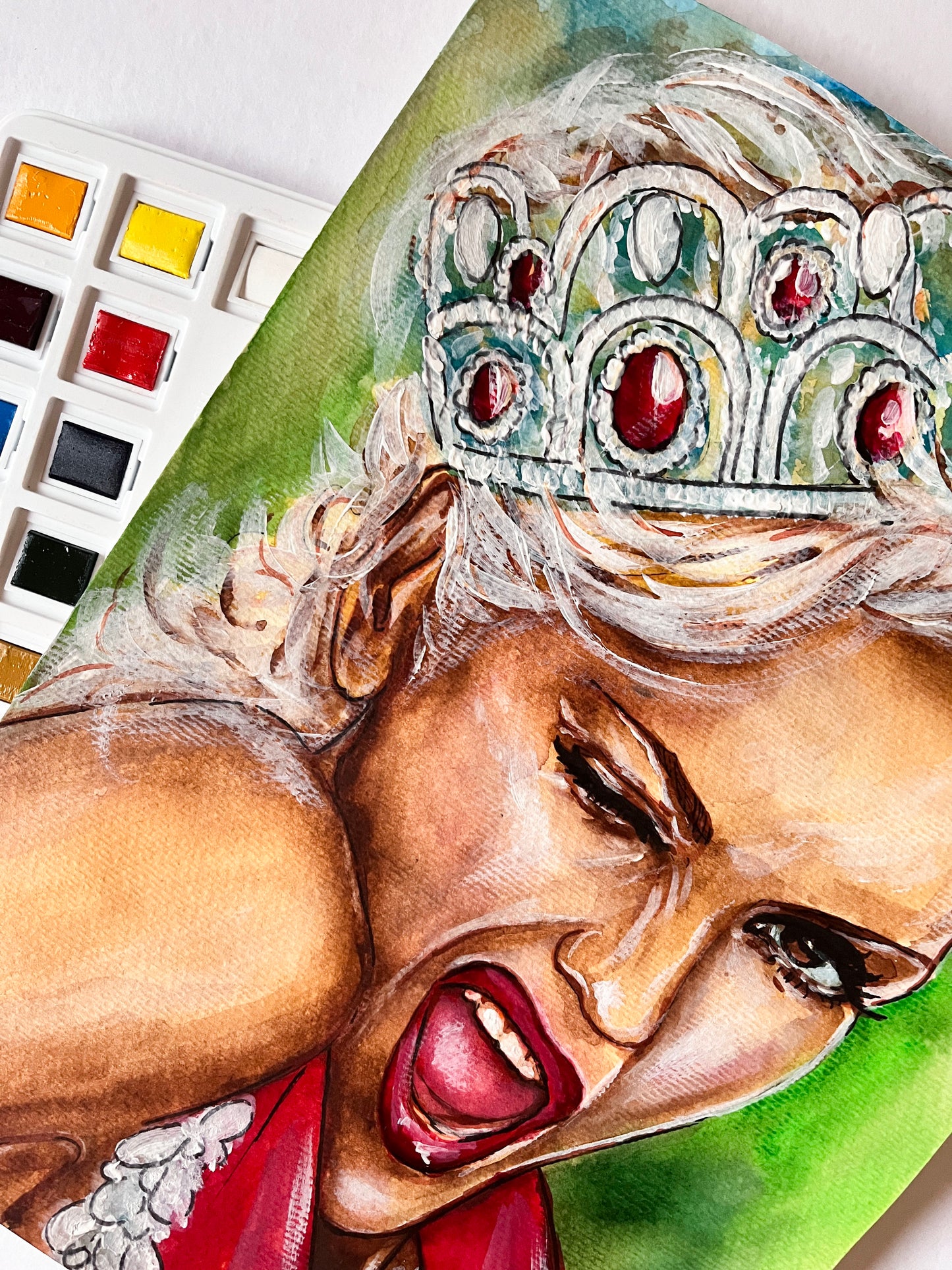 Gwen Stefani, Crown, ORIGINAL Watercolor Painting, Artwork by Svetlana Pelin