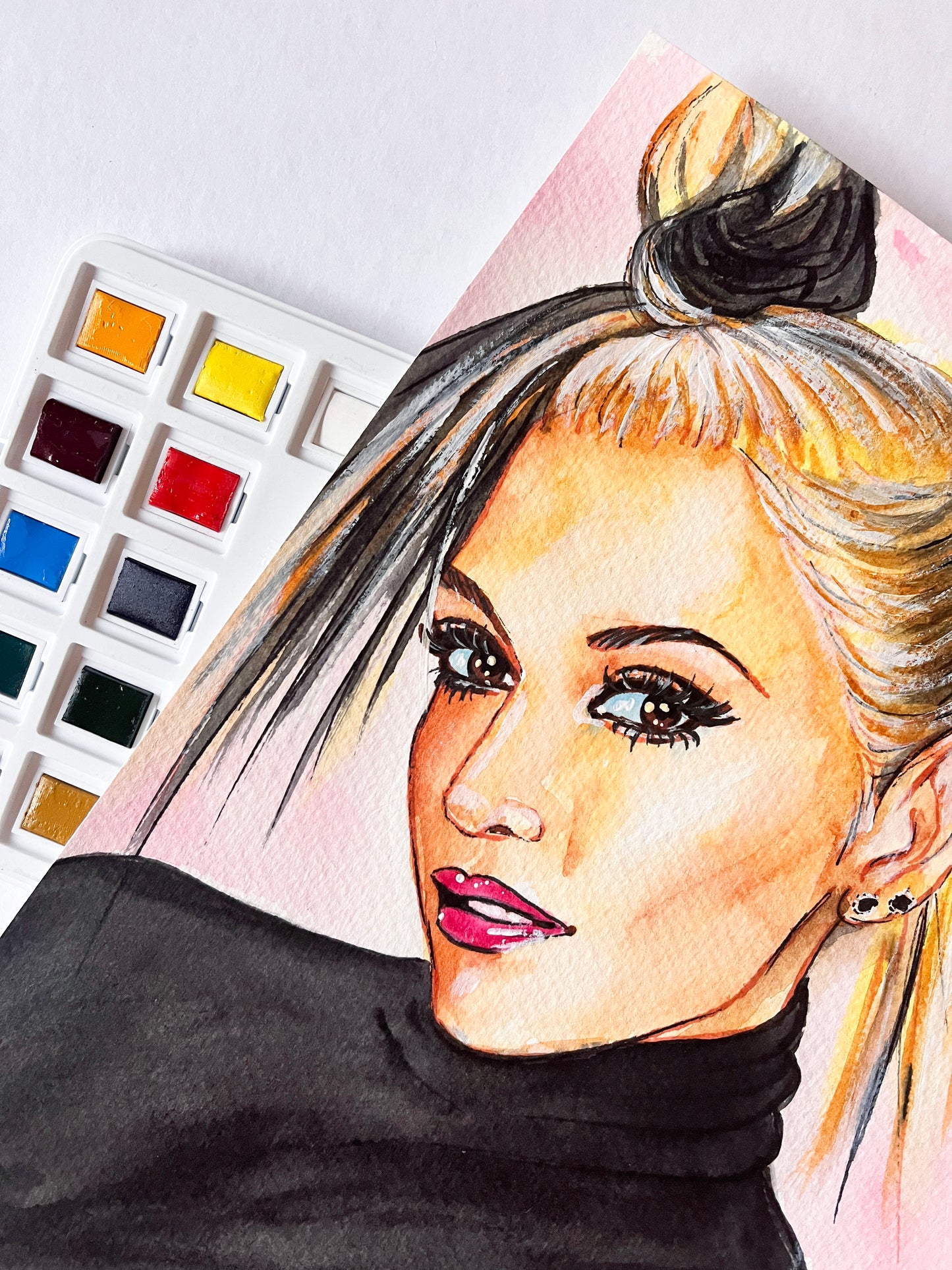 Gwen Stefani, Black turtleneck, ORIGINAL Watercolor Painting, Artwork by Svetlana Pelin