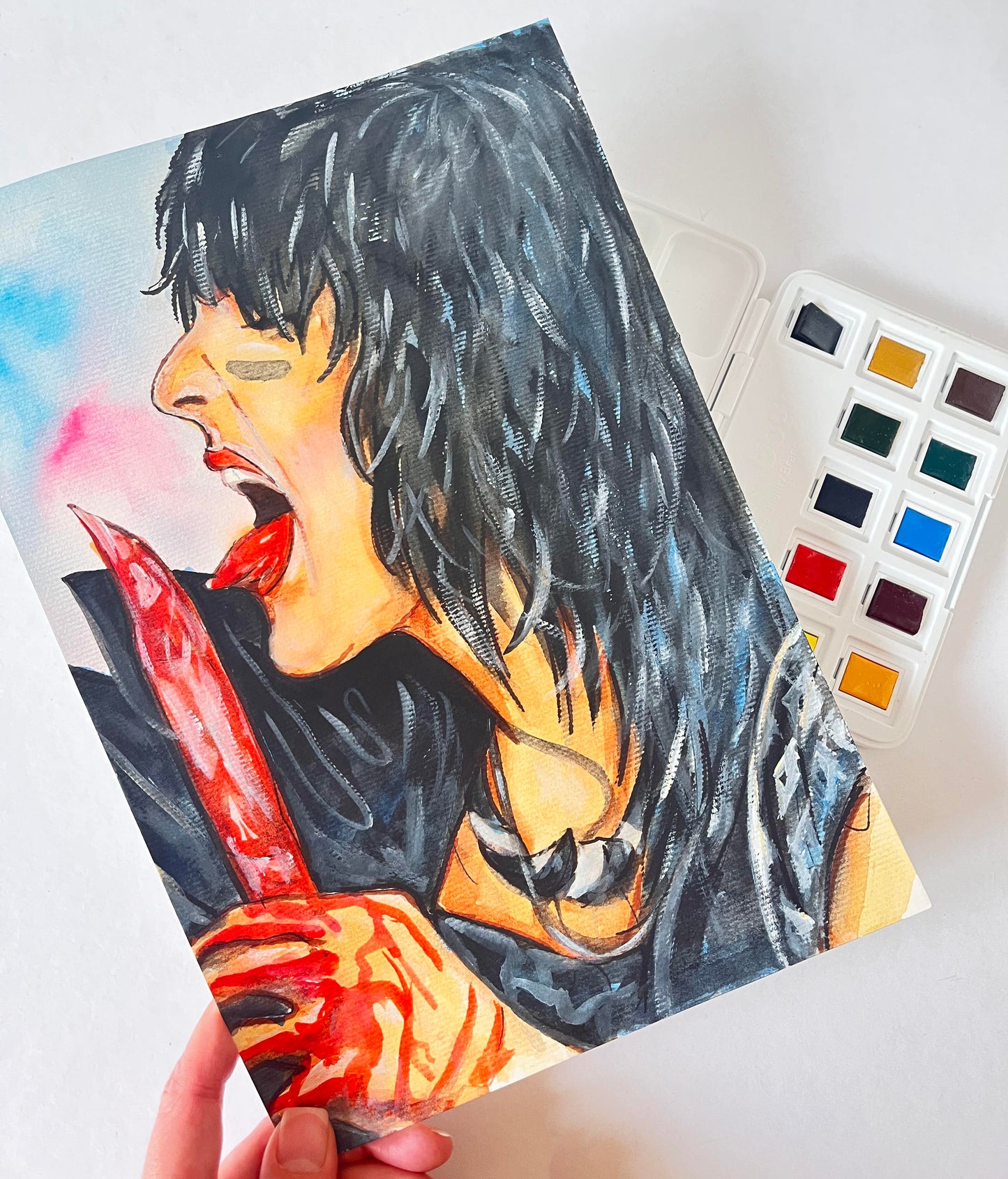 Nikki Sixx, MC, NS, ORIGINAL Watercolor Painting, Artwork by Svetlana Pelin