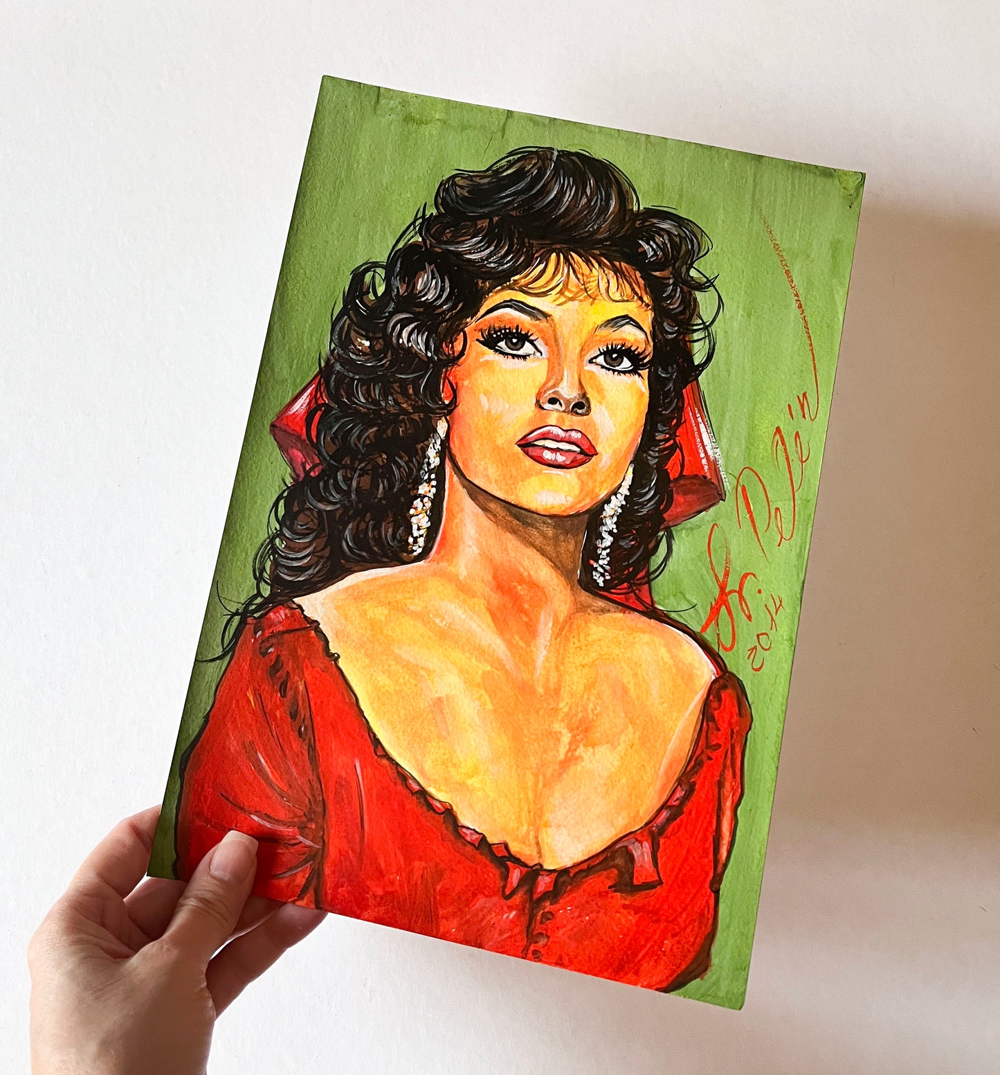 Gina Lollobrigida, Esmeralda, Notre-Dame de Paris, ORIGINAL Gouache painting, Artwork by Svetlana Pelim
