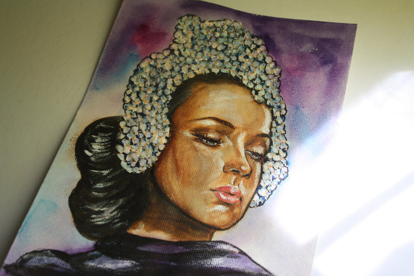 Gene Tierney, Tiara, ORIGINAL Watercolor Painting, Artwork by Svetlana Pelin