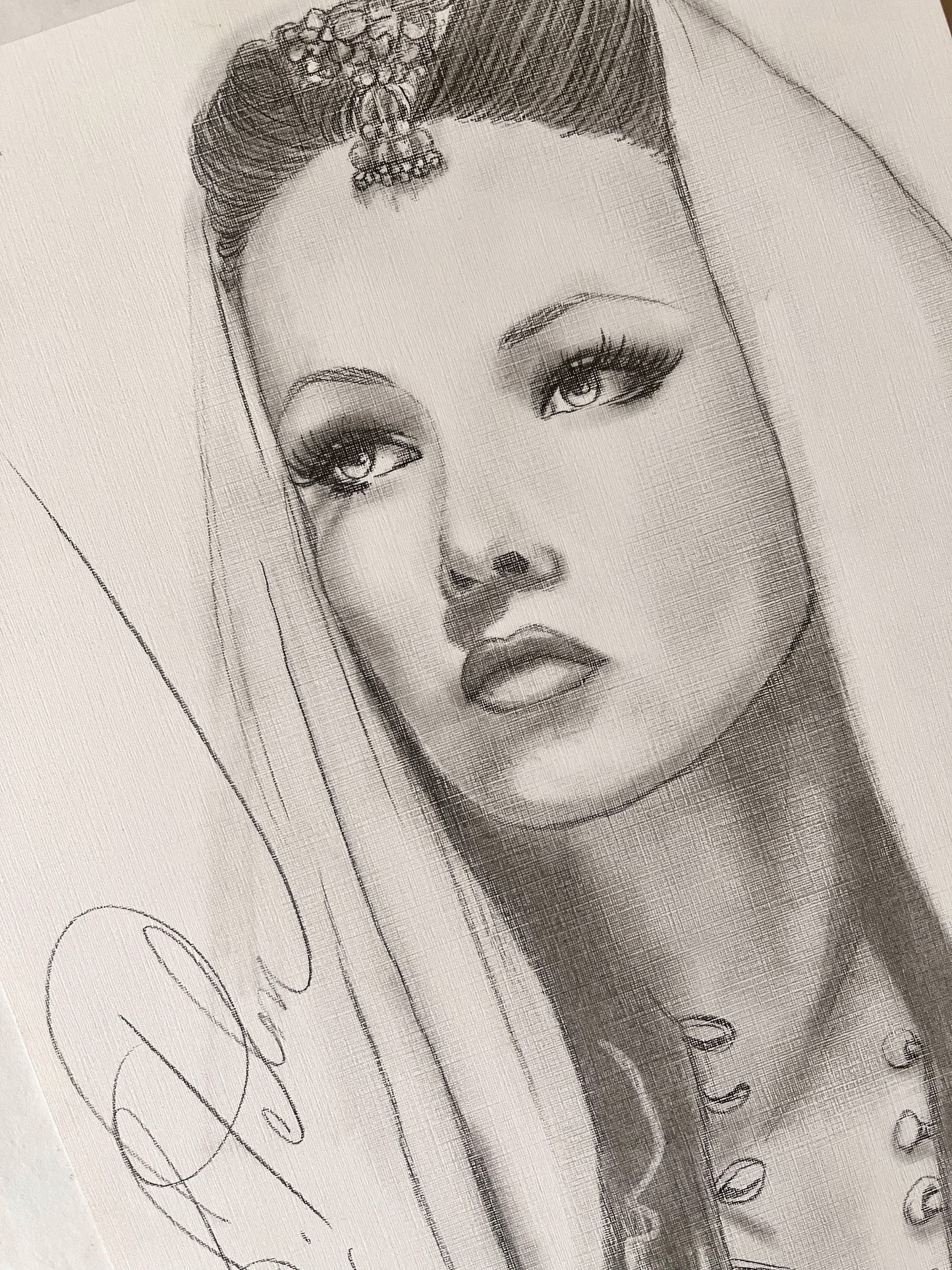 Gene Tierney, ORIGINAL Pencil Drawing, Artwork by Svetlana Pelin