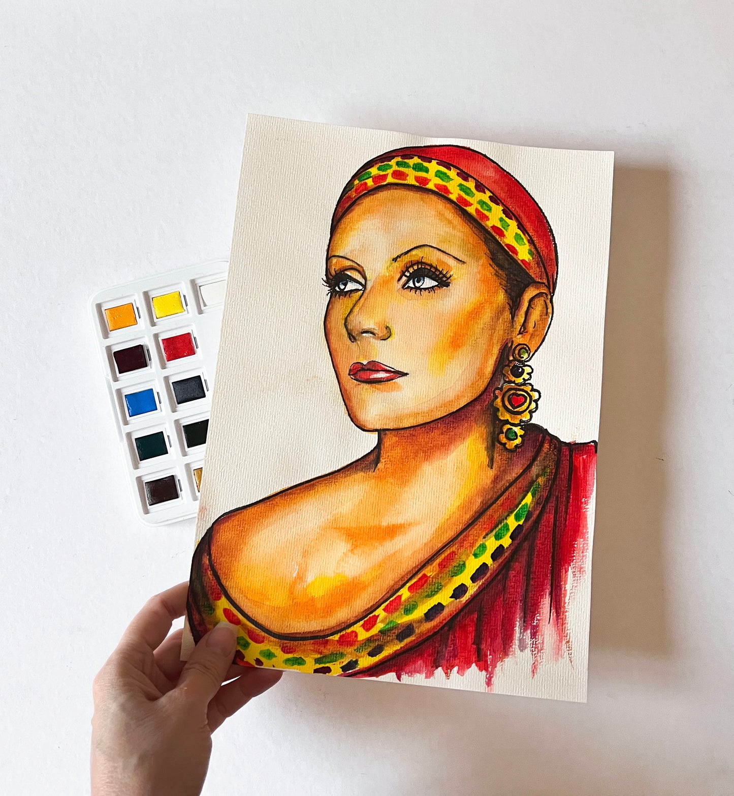 Greta Garbo, Mata Hari,, ORIGINAL Watercolor Painting, Artwork by Svetlana Pelin