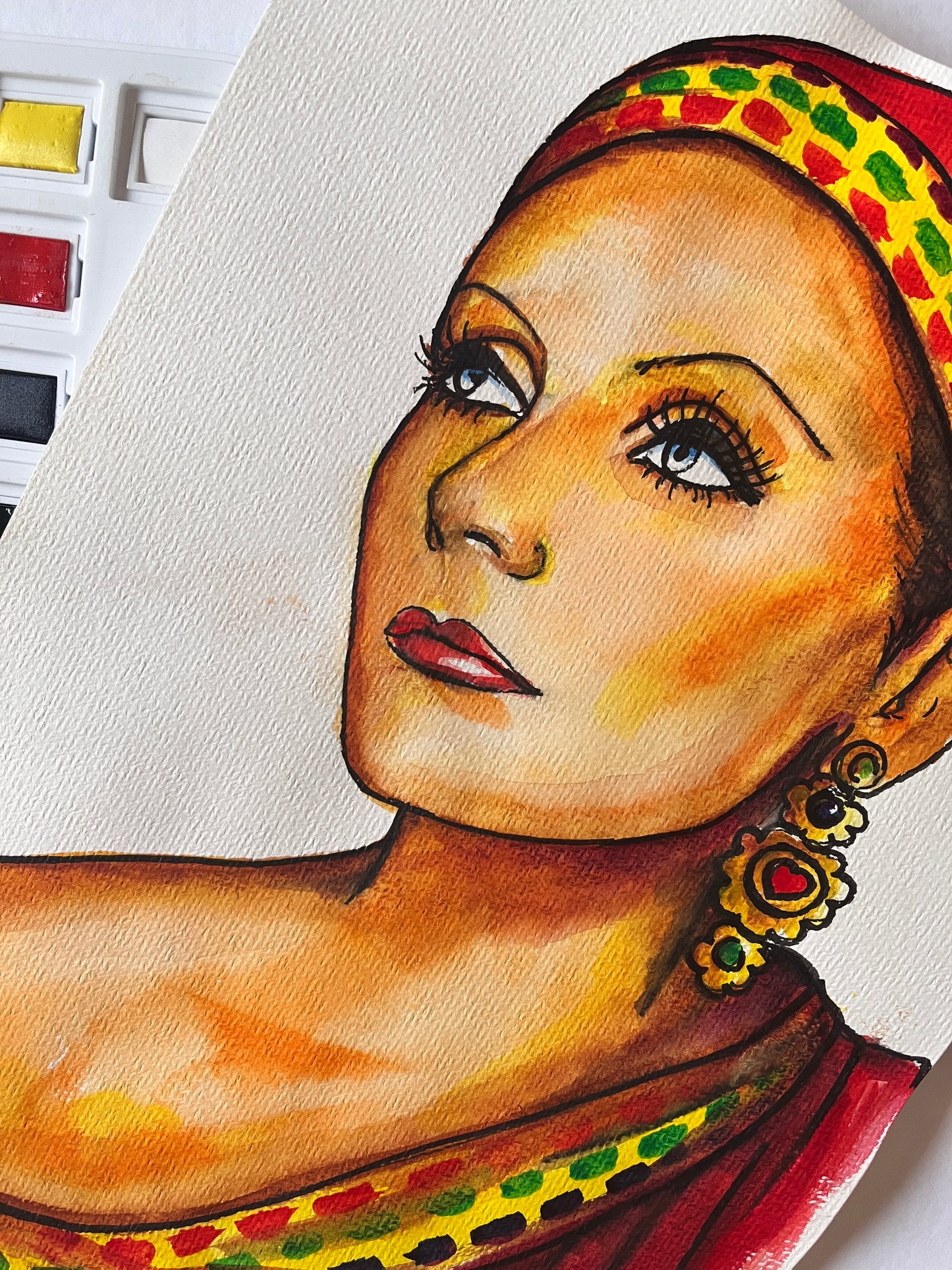 Greta Garbo, Mata Hari,, ORIGINAL Watercolor Painting, Artwork by Svetlana Pelin