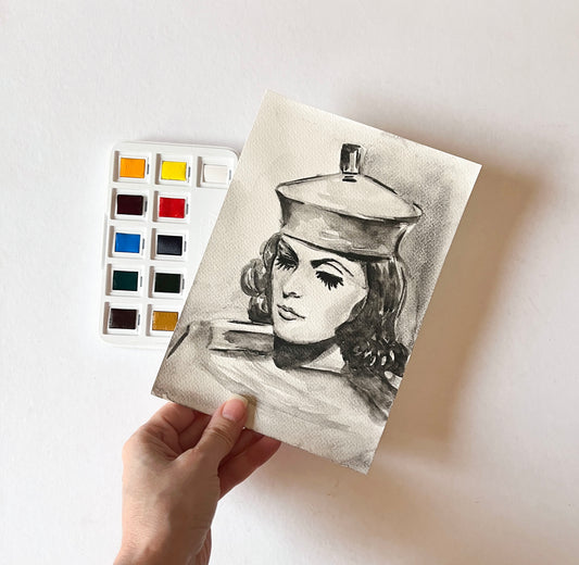 Greta Garbo, ORIGINAL watercolor painting, Artwork by Svetlana Pelin