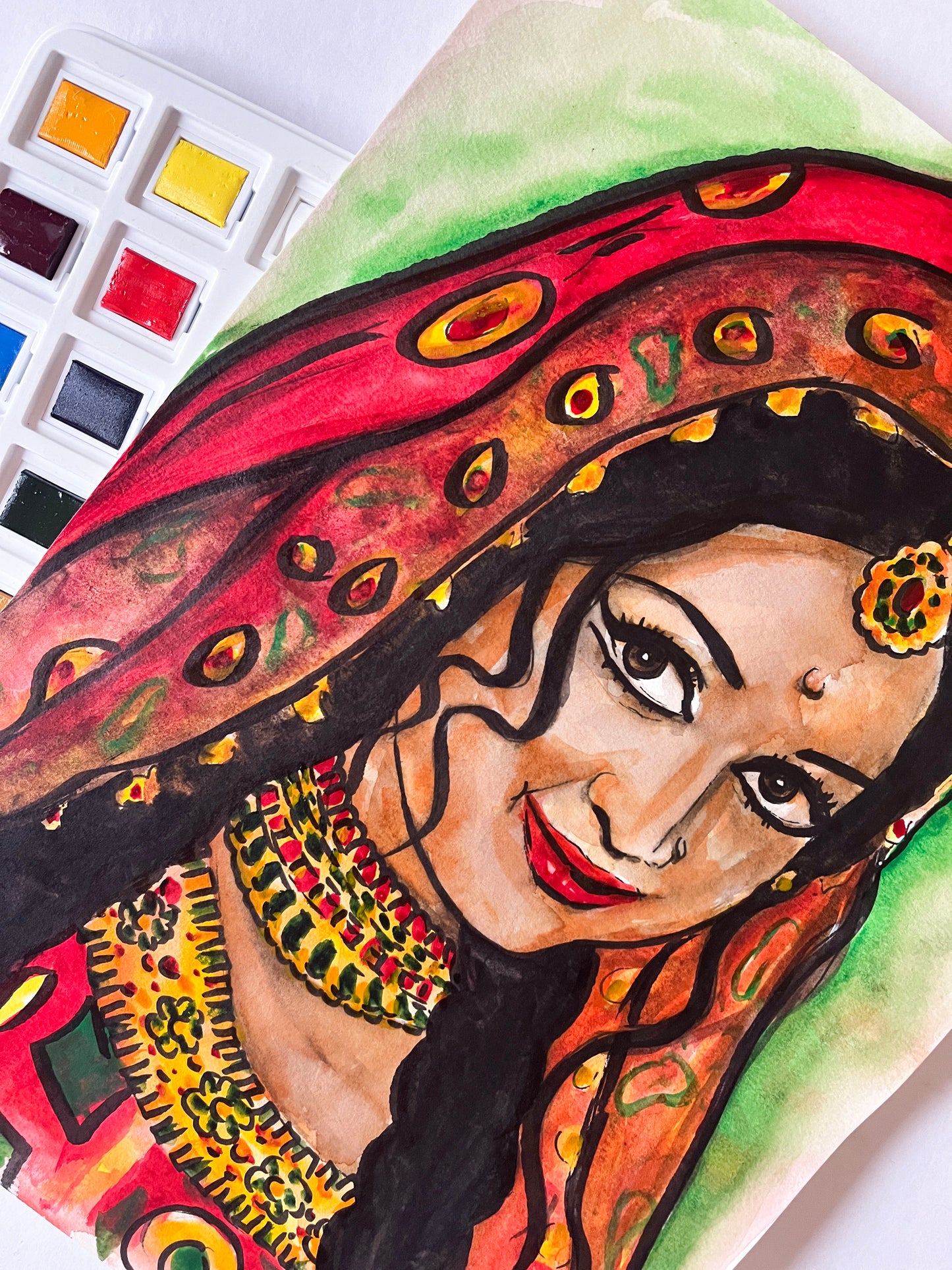 Hema Malini, ORIGINAL Watercolor Painting, Artwork by Svetlana Pelin