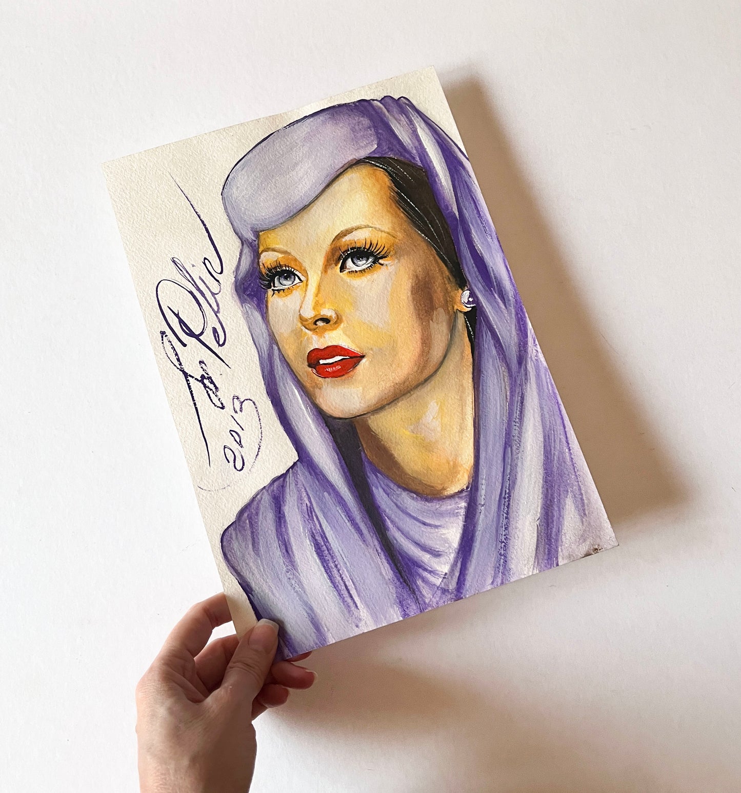 Hedy Lamarr, ORIGINAL Gouache Painting, Artwork by Svetlana Pelin