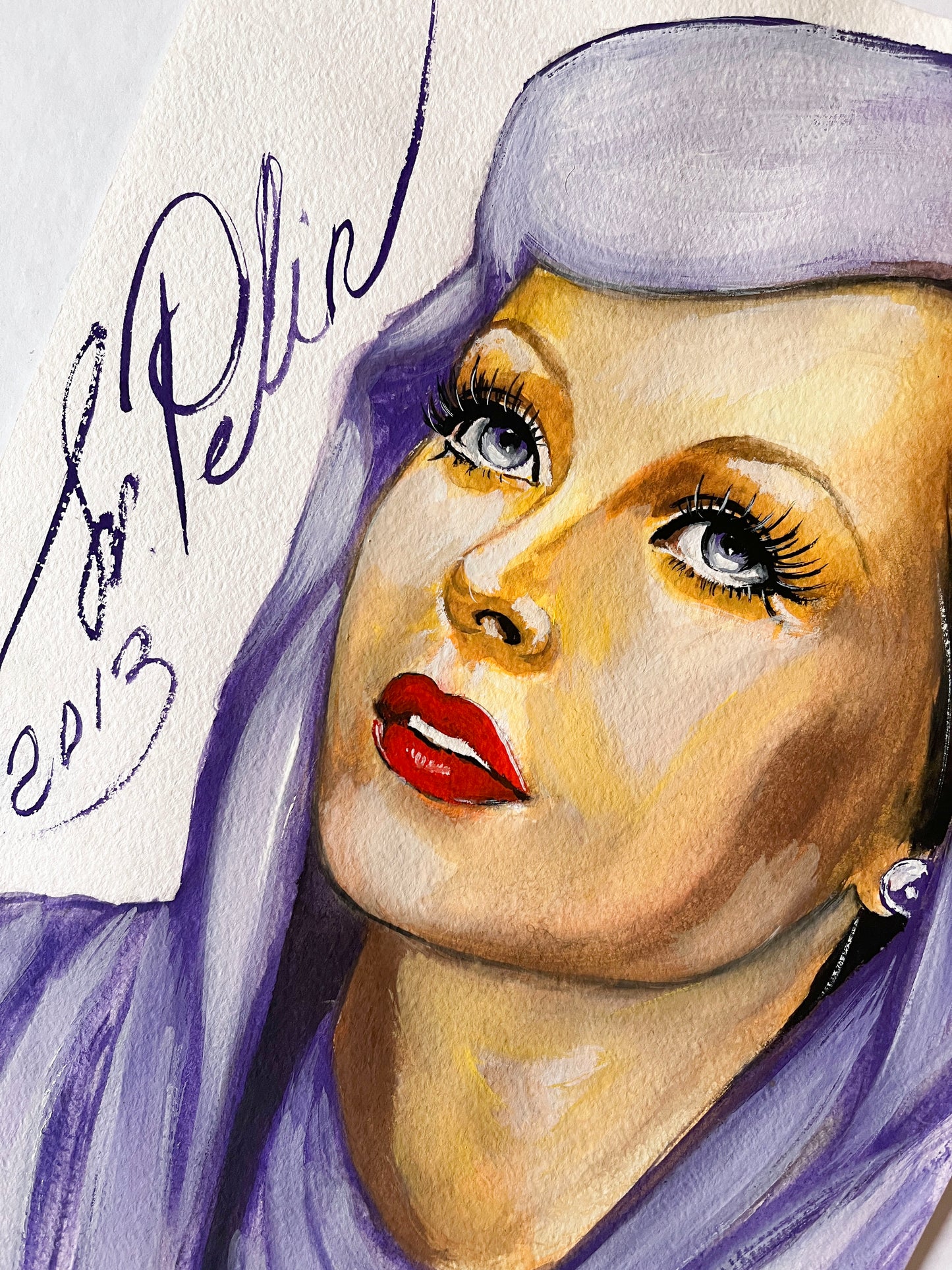 Hedy Lamarr, ORIGINAL Gouache Painting, Artwork by Svetlana Pelin