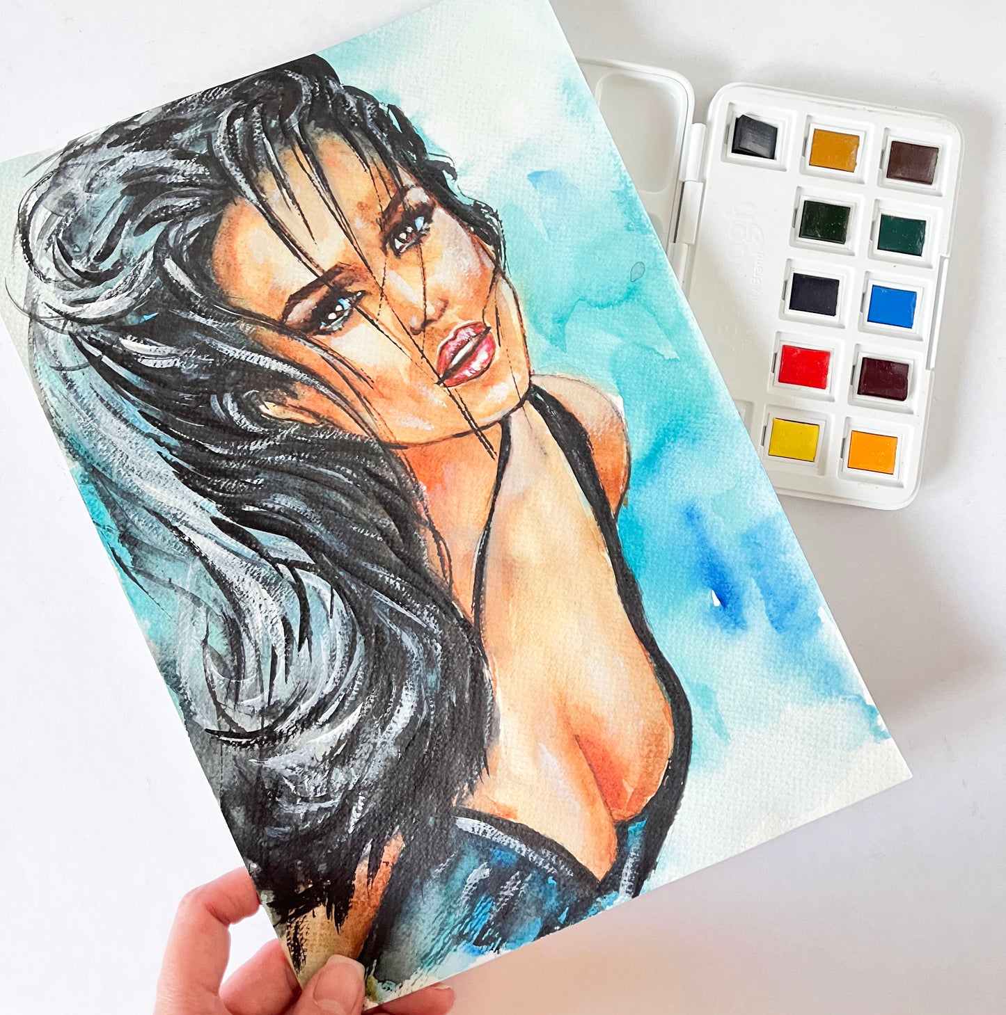 Monica Bellucci, ORIGINAL Watercolor Painting, Artwork by Svetlana Pelin