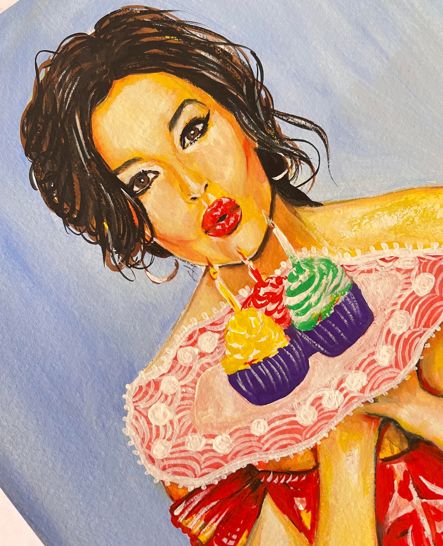 Monica Bellucci, ORIGINAL Gouache painting, Artwork by Svetlana Pelin