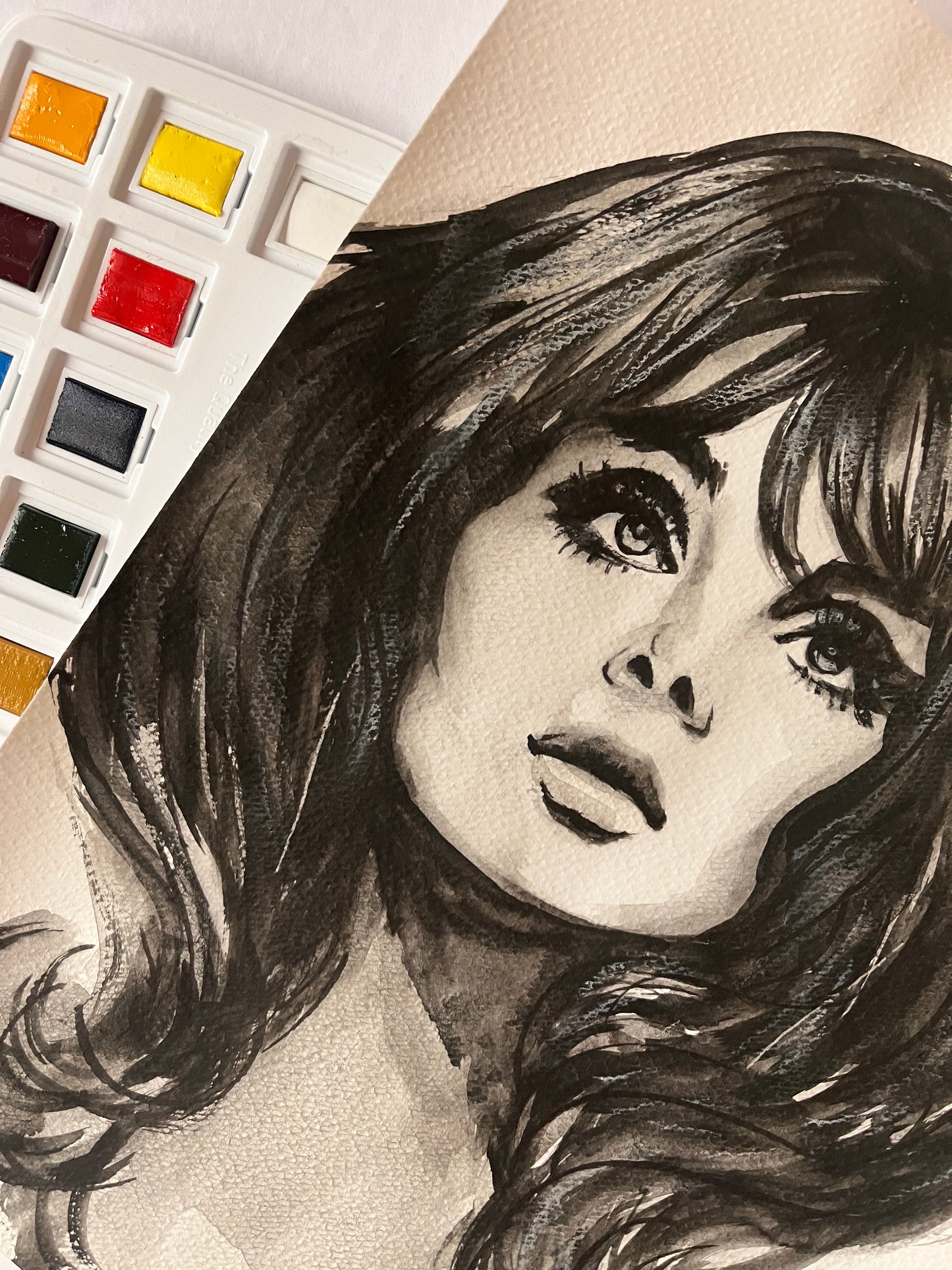 Jean Shrimpton, ORIGINAL Watercolor Painting, Artwork by Svetlana Pelin