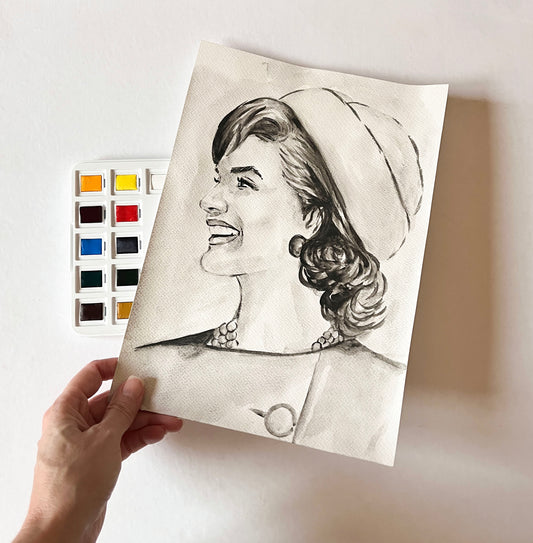 Jacqueline Kennedy, Jackie Onassis, ORIGINAL Watercolor Painting, Artwork by Svetlana Pelin