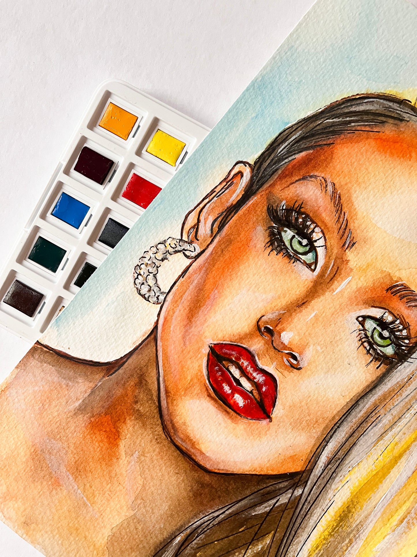 Jerry Hall, ORIGINAL Watercolor Painting, Artwork by Svetlana Pelin