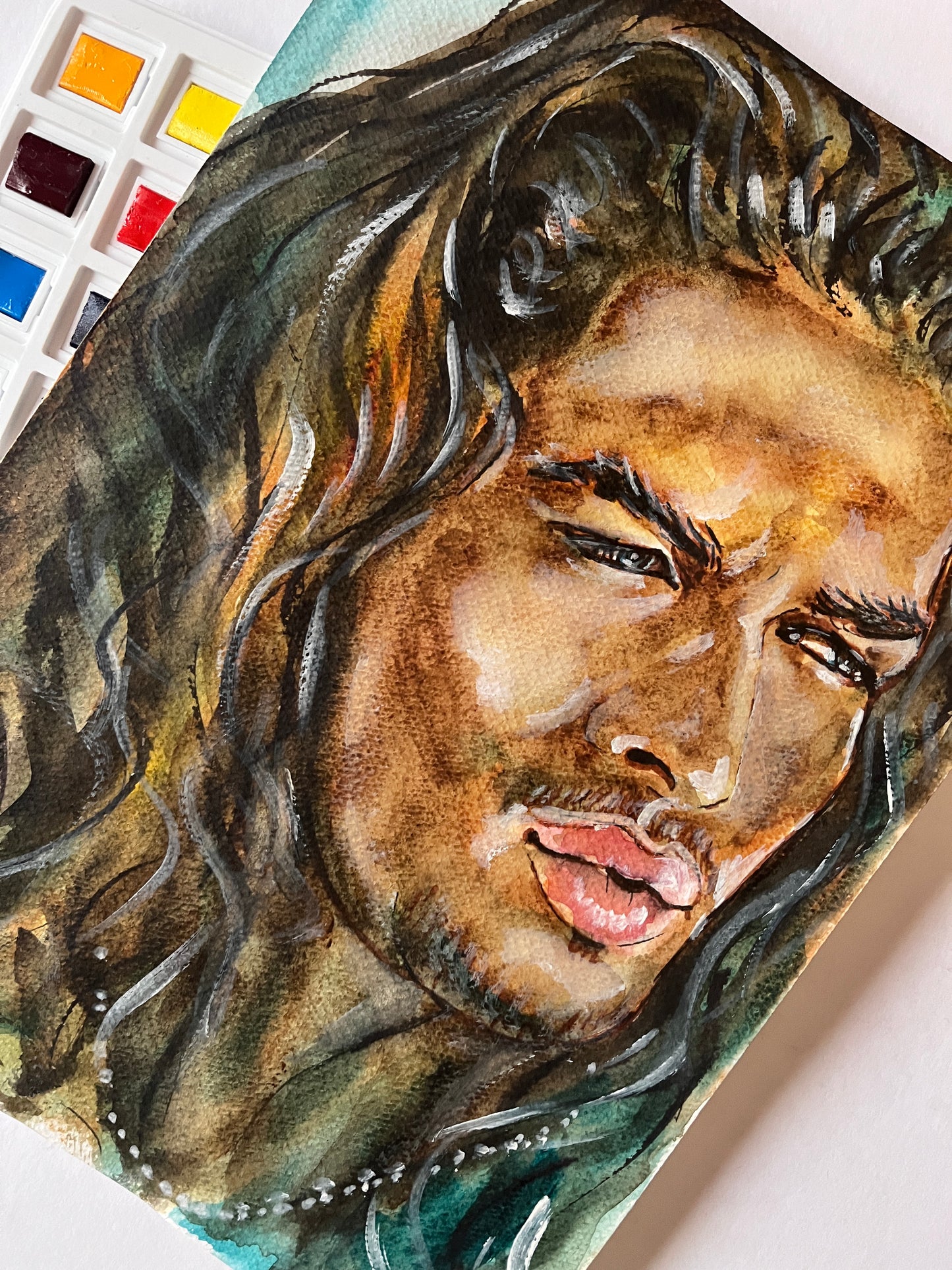 Jason Momoa, JM, ORIGINAL Watercolor Painting, Artwork by Svetlana Pelin
