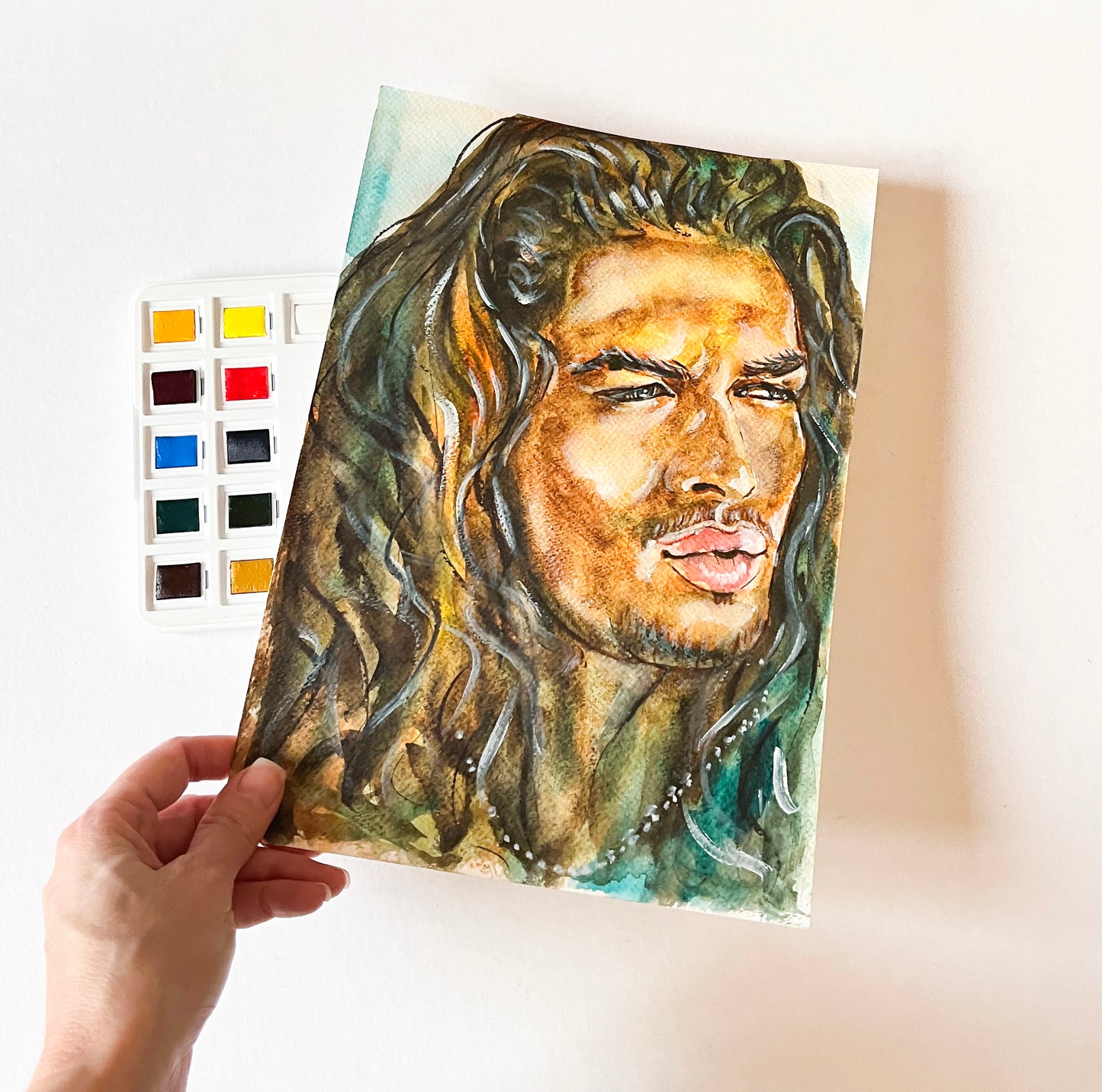 Jason Momoa, JM, ORIGINAL Watercolor Painting, Artwork by Svetlana Pelin