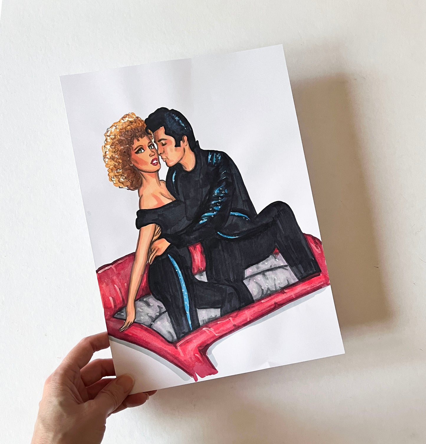 John Travolta, Olivia Newton-John, Grease, ORIGINAL Marker drawing, Artwork by Svetlana Pelin