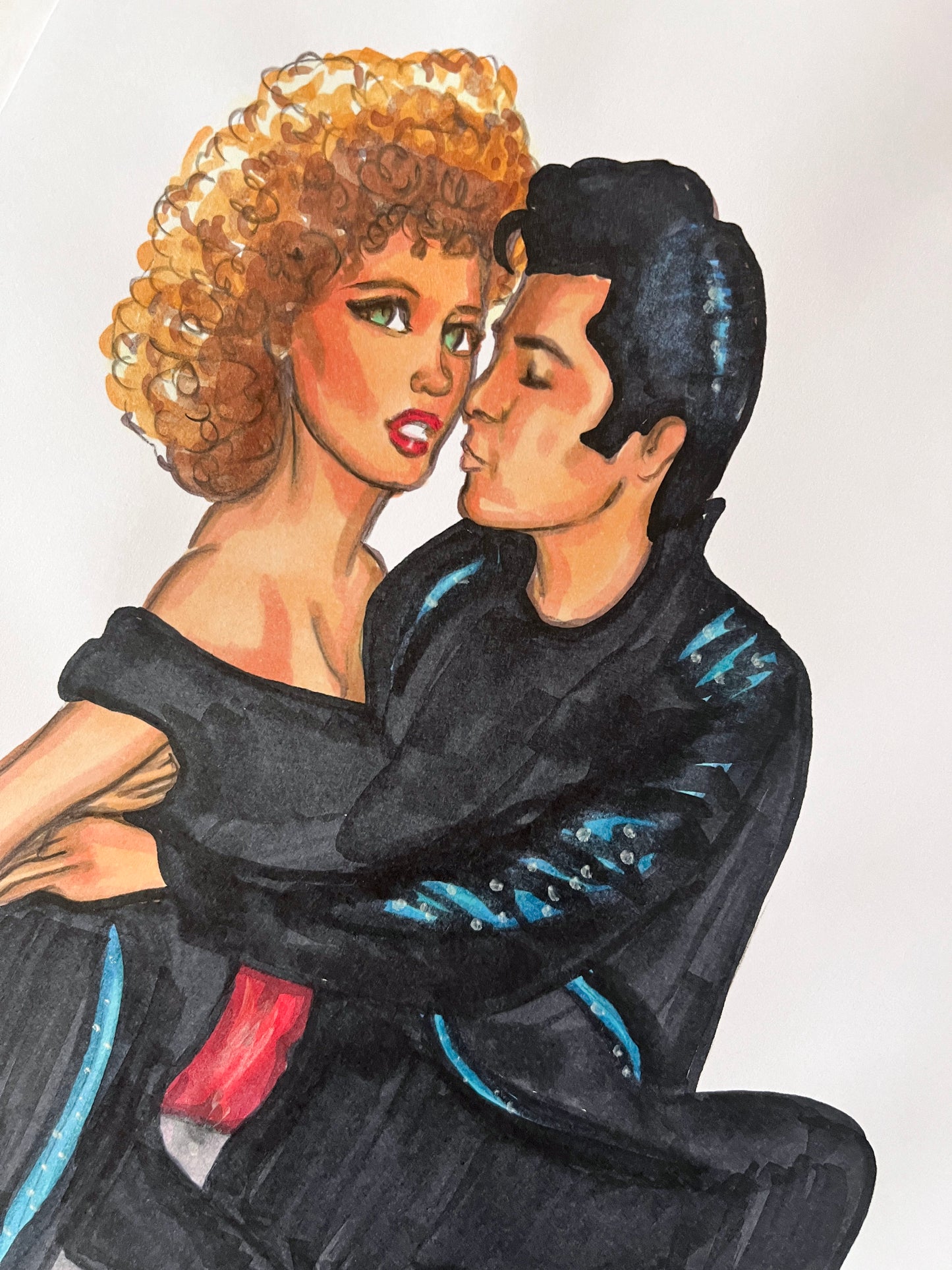 John Travolta, Olivia Newton-John, Grease, ORIGINAL Marker drawing, Artwork by Svetlana Pelin