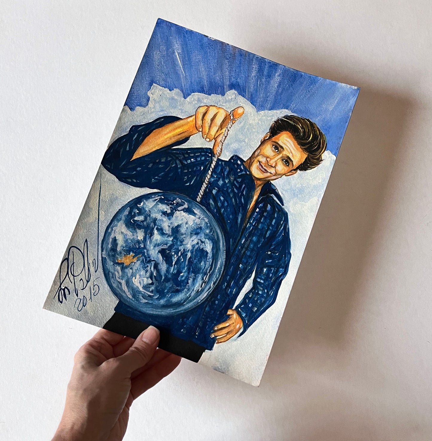 Jim Carrey, Bruce Almighty, ORIGINAL Gouache painting, Artwork by Svetlana Pelin