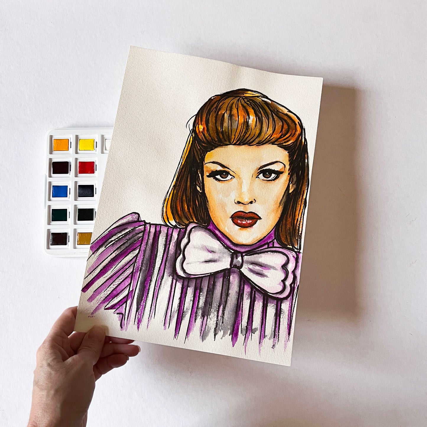 Judy Garland, Meet Me in St. Louis, , ORIGINAL Watercolor Painting, Artwork by Svetlana Pelin