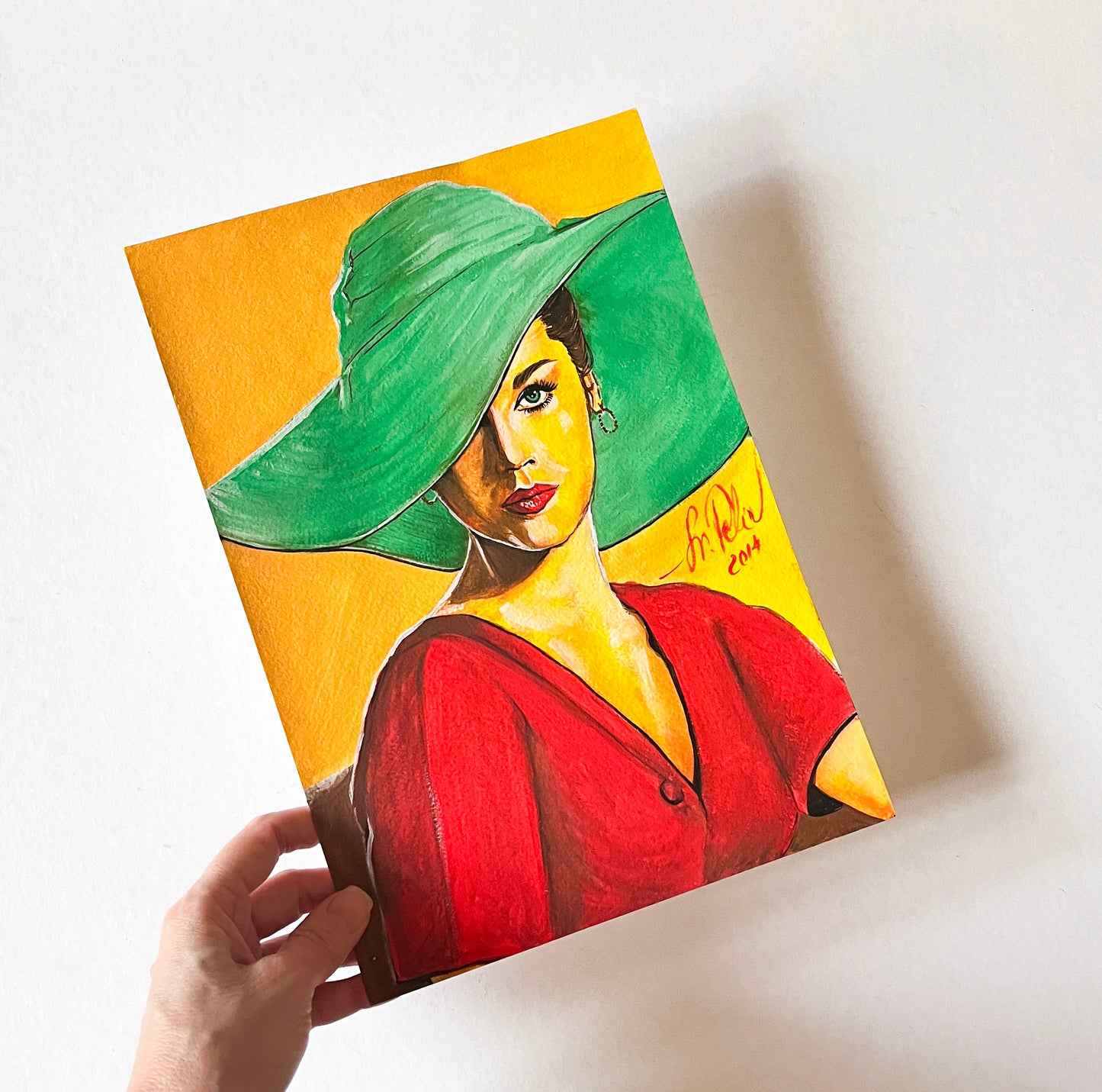 Jane Fonda, Hat, ORIGINAL Gouache painting, Artwork by Svetlana Pelin