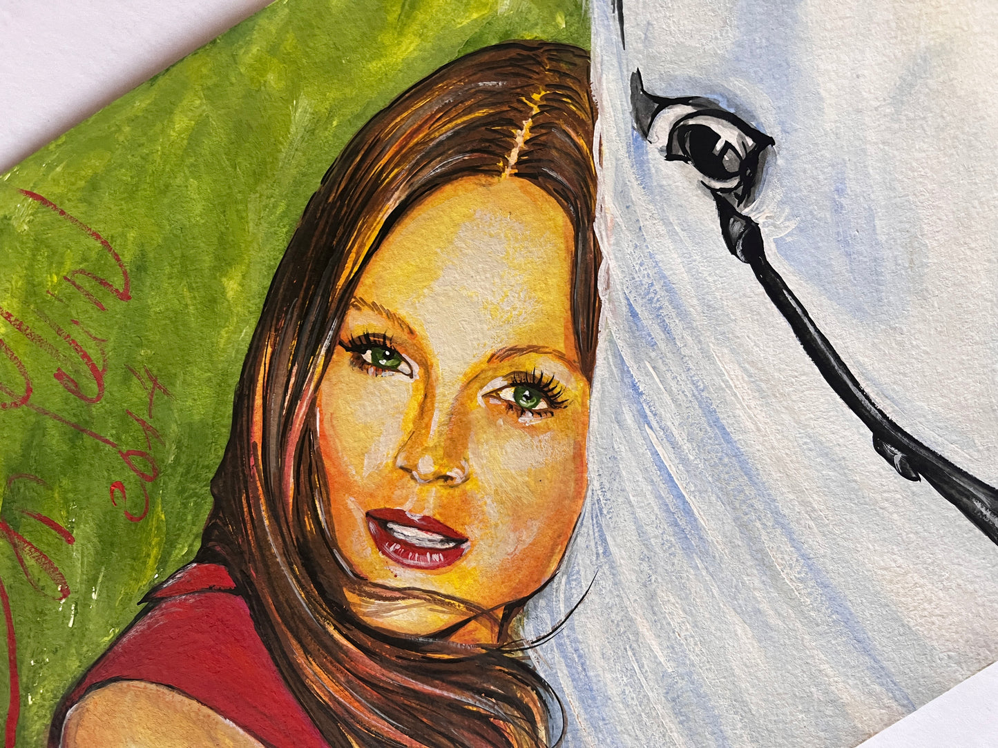 Julianne Moore, White Horse, ORIGINAL Gouache painting, Artwork by Svetlana Pelin