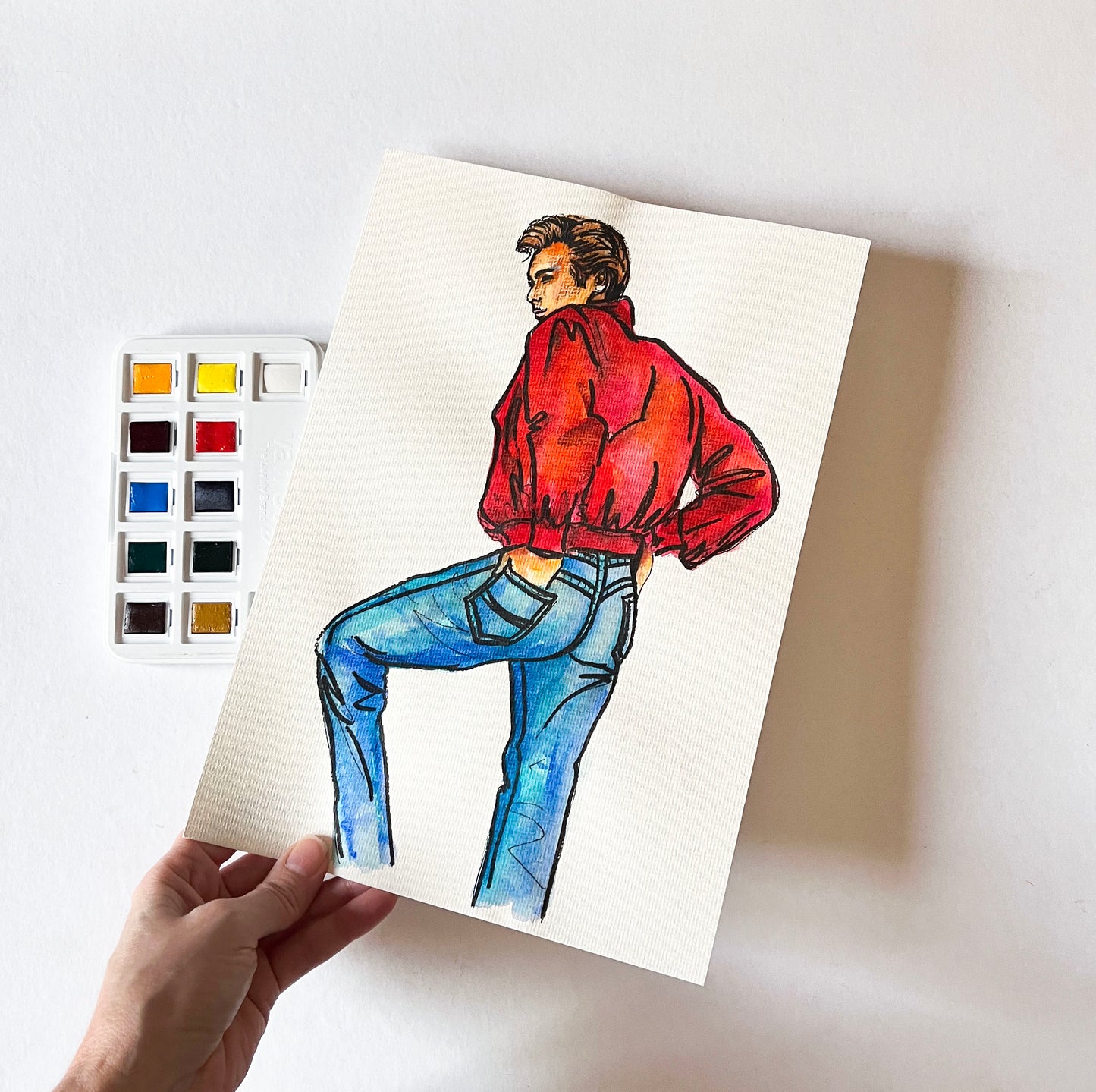 James Dean, Rebel Without a Cause, JD, ORIGINAL Watercolor Painting, Artwork by Svetlana Pelin