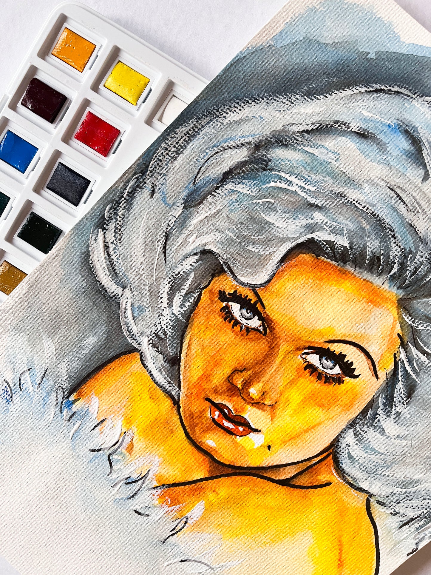 Jean Harlow, White Fur, ORIGINAL Watercolor Painting, Artwork by Svetlana Pelin