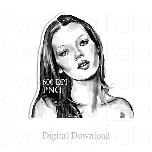 Kate Moss, Digital Sticker, PNG, INSTANT Download