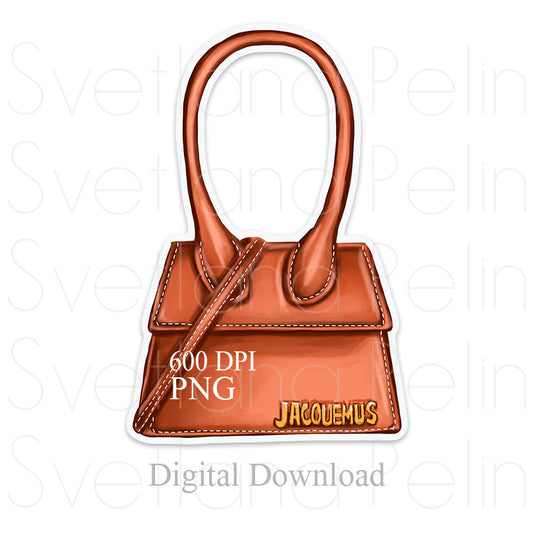 Brown Handbag, Luxury Bag, Digital Sticker, PNG, INSTANT Download