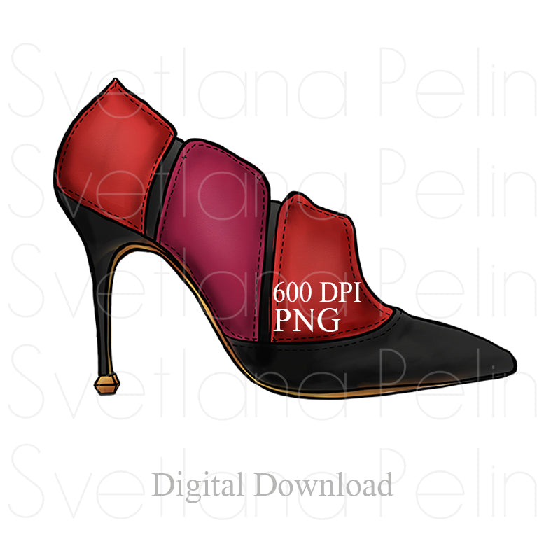 Black & Red Booties, Women's Shoes, Digital Sticker, PNG, INSTANT Download
