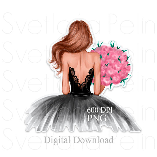 Girl with flowers, Fashion girl, Digital Sticker, PNG, INSTANT Download