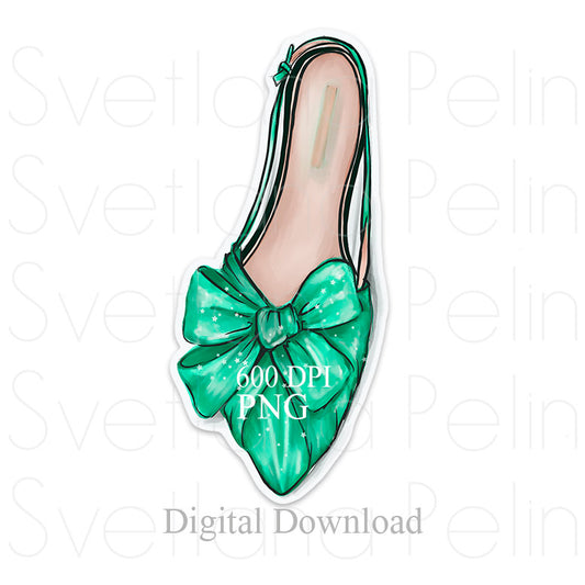 Green Women's Shoes, Digital Sticker, PNG, INSTANT Download