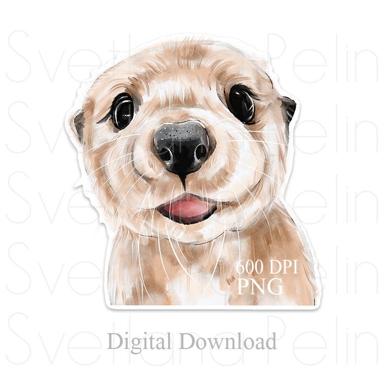 Otter, Cute animal, Digital STICKER, PNG, INSTANT Download