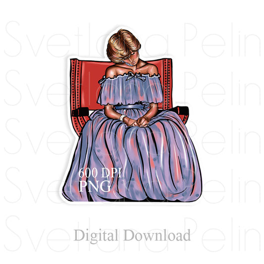 Lady Diana Spencer, Sleeping, Digital Sticker, PNG, INSTANT Download