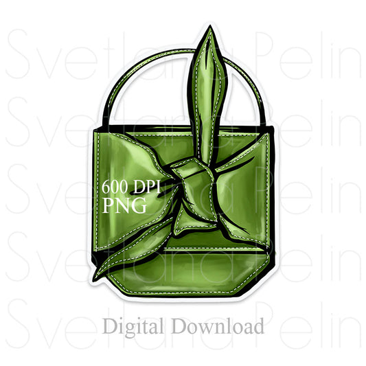 Green Handbag, Luxury Bag, Digital Sticker, PNG, INSTANT Download