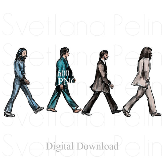 John L, Paul M, Ringo S, George H, TB, Digital STICKER, PNG, INSTANT Download