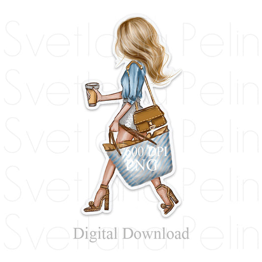 Fashion girl, Digital Sticker, PNG, INSTANT Download