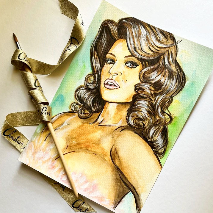 Eva Mendes, ORIGINAL Watercolor Painting, Artwork by Svetlana Pelin