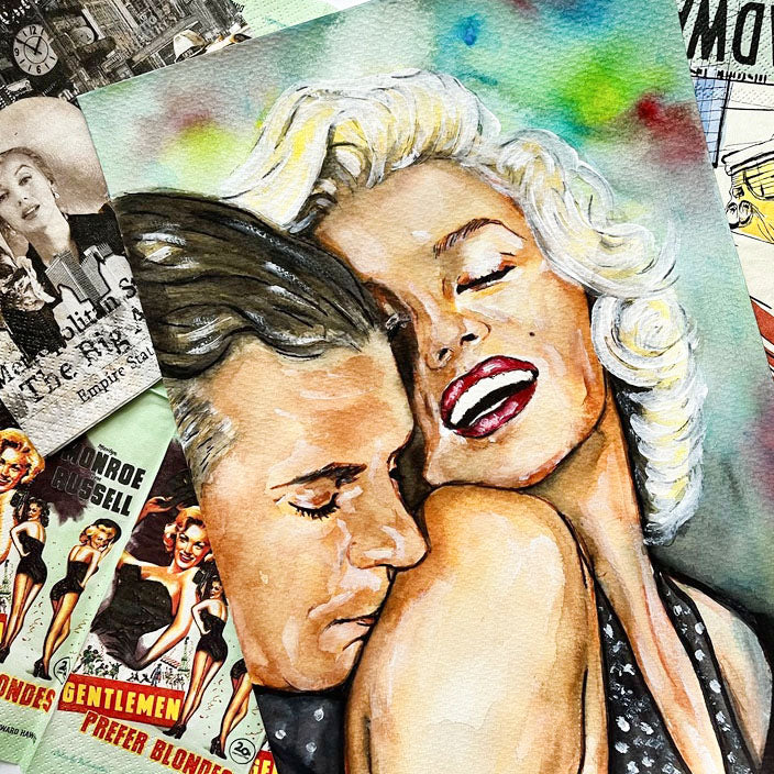 Marilyn Monroe, Laurence Olivier, The Prince and the Showgirl, TPS, ORIGINAL Watercolor Painting, Artwork by Svetlana Pelin