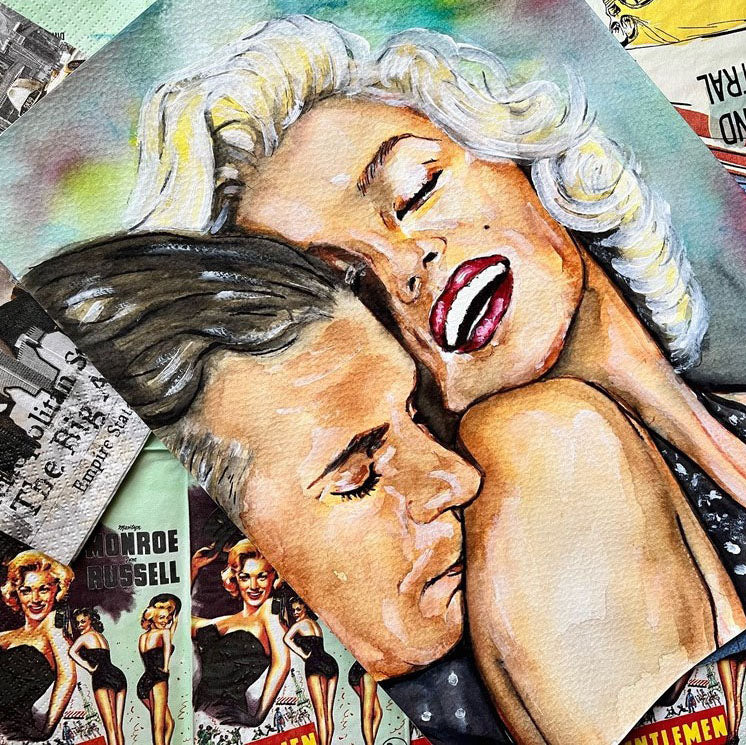 Marilyn Monroe, Laurence Olivier, The Prince and the Showgirl, TPS, ORIGINAL Watercolor Painting, Artwork by Svetlana Pelin