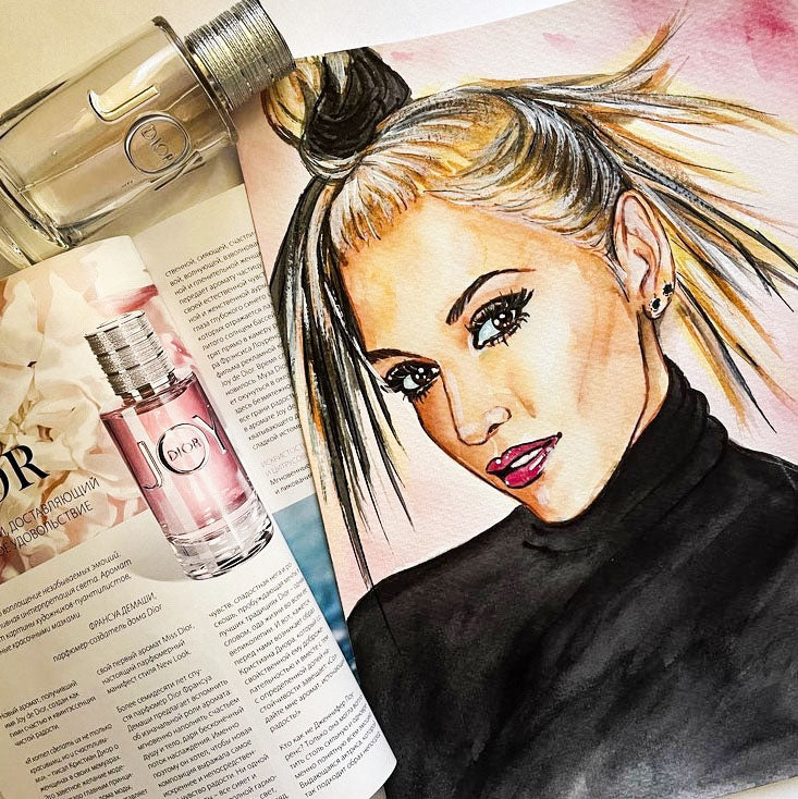 Gwen Stefani, Black turtleneck, ORIGINAL Watercolor Painting, Artwork by Svetlana Pelin
