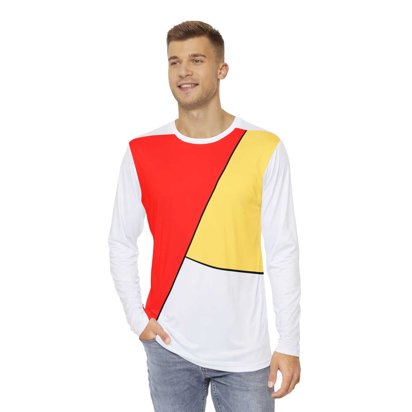 Red, Yellow, White, Men's Long Sleeve Shirt (AOP)