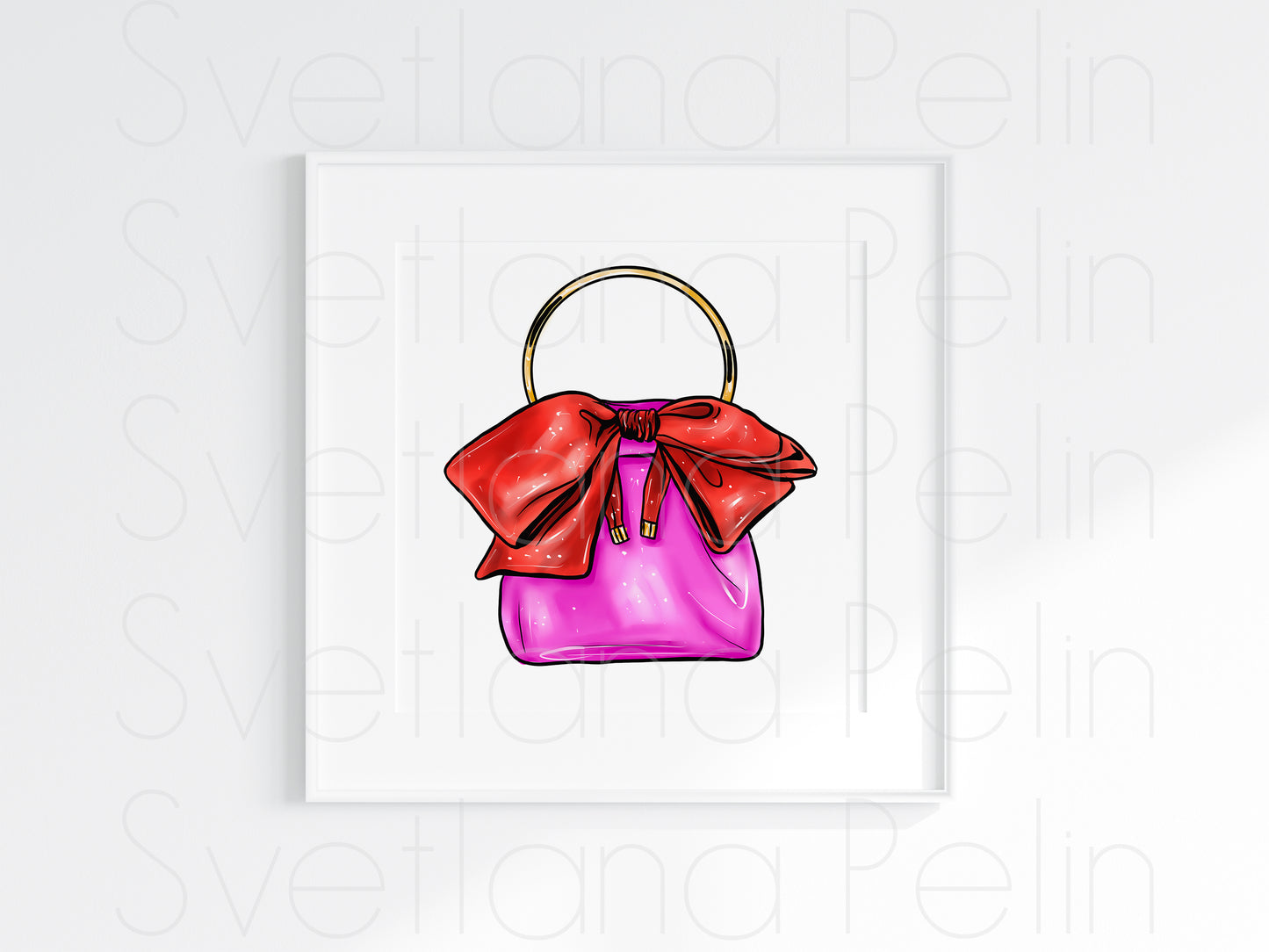 Pink Bag Red Bow, Designer Handbag, Luxury Bag, Purses for Women, Printable Art, INSTANT DOWNLOAD