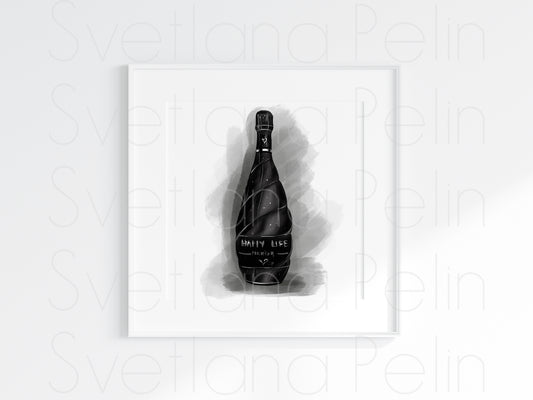 Black Champagne, Printable Art, INSTANT DOWNLOAD