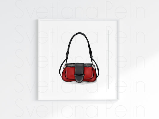 Red Designer Handbag, Luxury Bag, Purses for Women, Printable Art, INSTANT DOWNLOAD