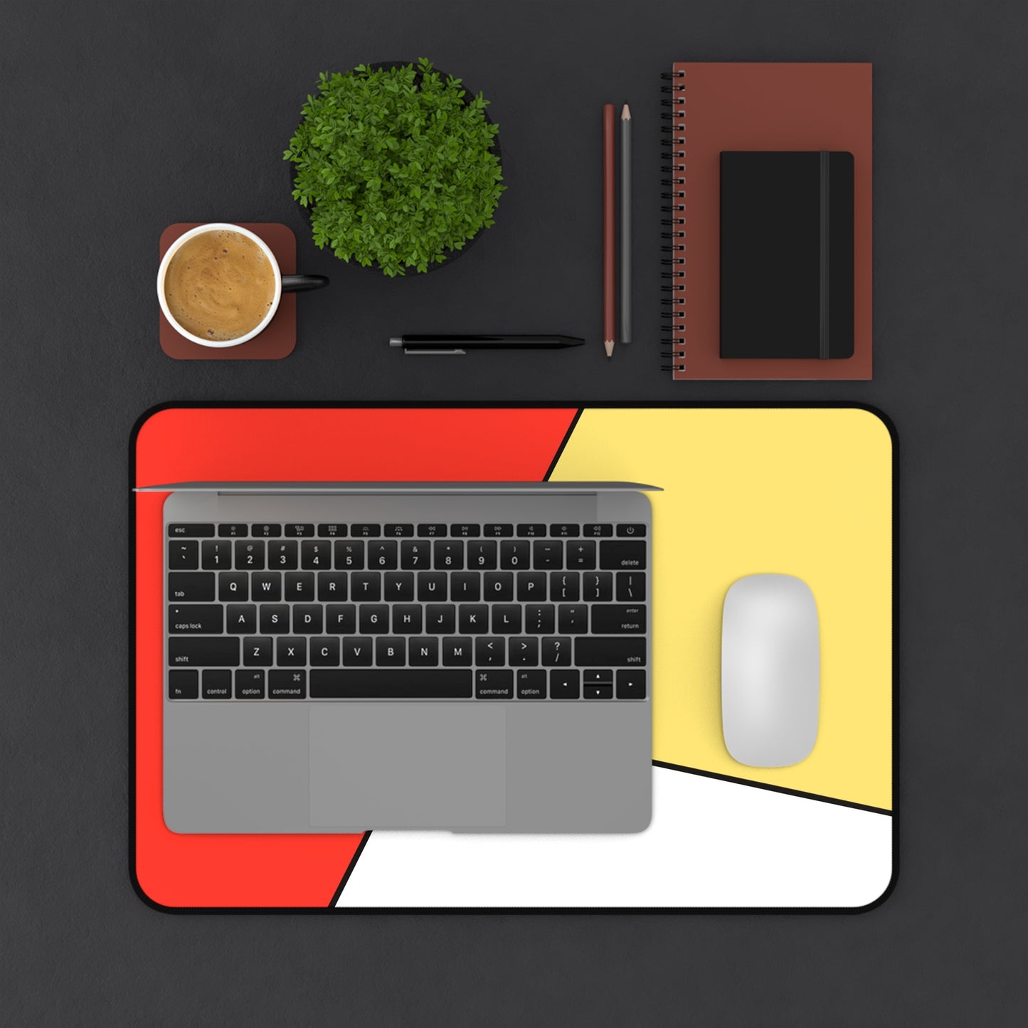 Red, Yellow, White, Desk Mat