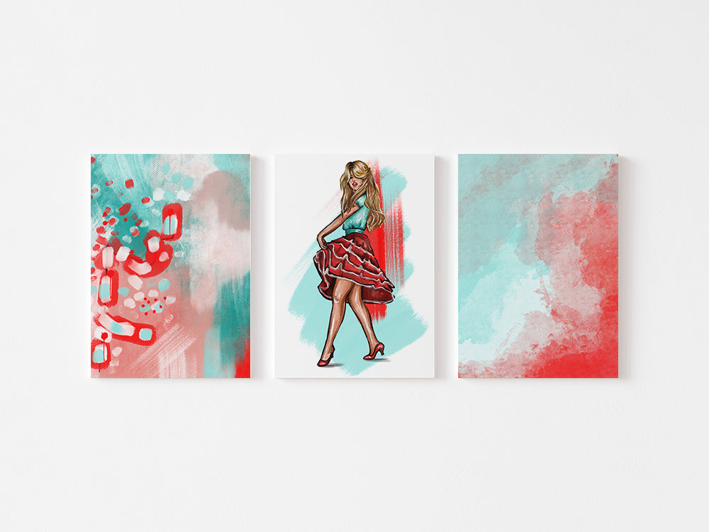 3 pieces, Brigitte Bardot & Abstract Art, Wall home decor, INSTANT DOWNLOAD