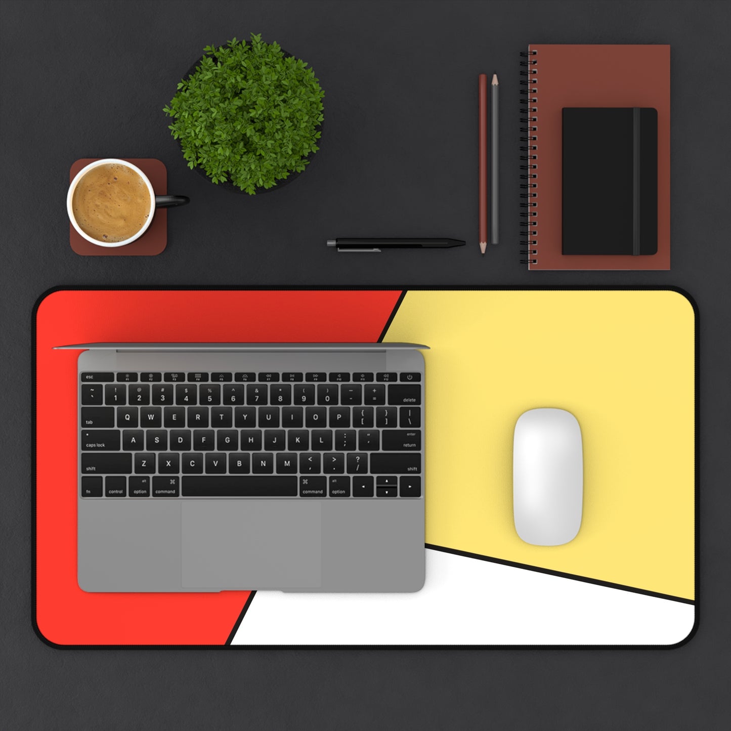 Red, Yellow, White, Desk Mat