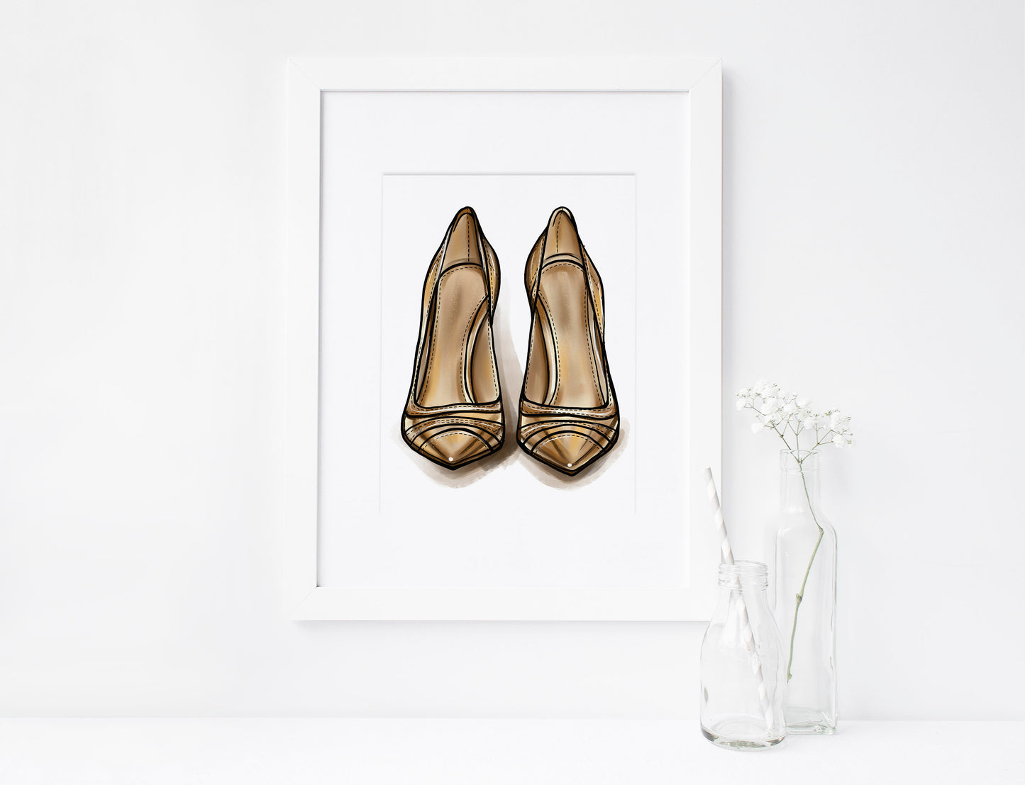 Gold & Pink Stilettos, Women's Shoes, Printable Art, INSTANT DOWNLOAD